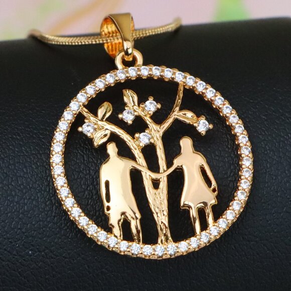 "Tree of Life Pendant with Couple Design in Rose Gold and Crystals, XPPT1245 - Picture 1 of 12
